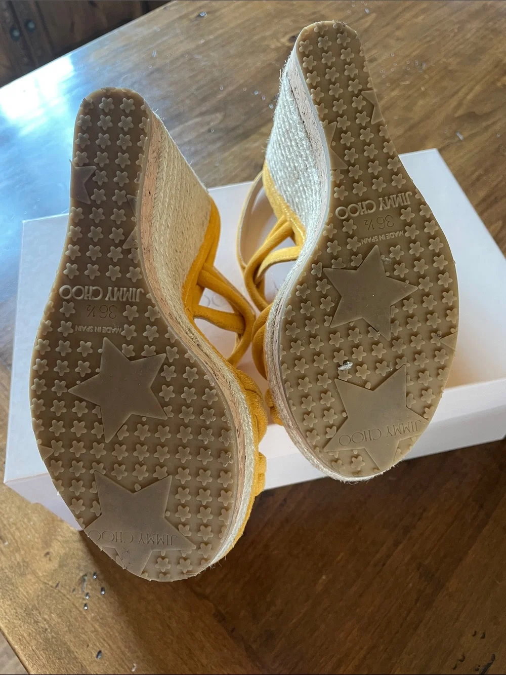 JIMMY CHOO Yellow Nadym Nomad Suede Espadrille Sandals 36.5